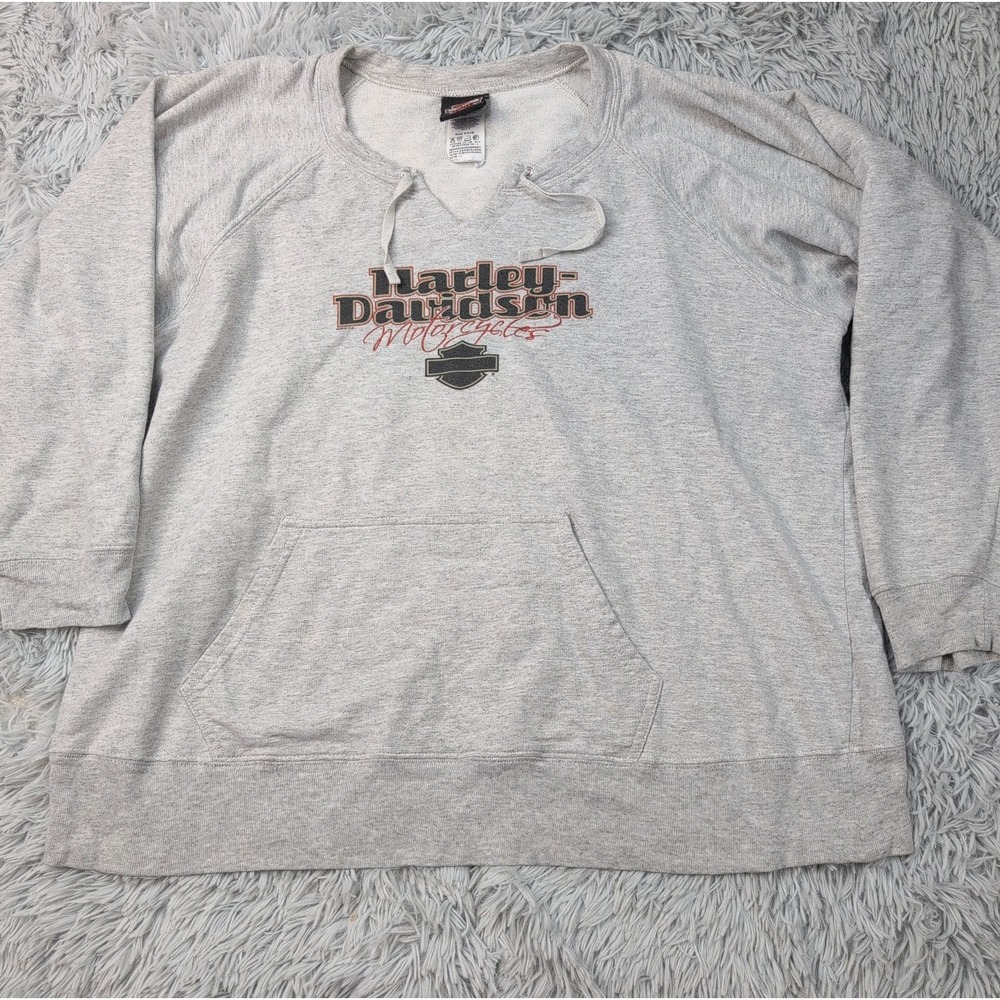 Harley Davidson Sweatshirt Womens 1X Gray Motorcycle St. Paul Comfort Pocket
